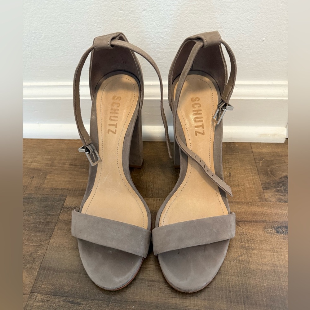 Schutz Block Heel Sandal Size 6.5 - Taupe - worn one time